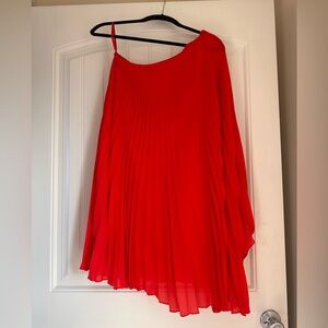 Milly Pleated Asymmetrical Dress Red